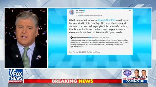 Hannity Highlights Series of Tweets and Statements Defending Jussie Smollett Over Hate Crime Hoax